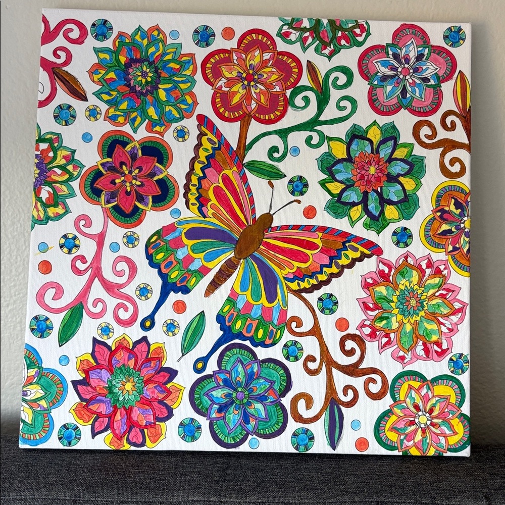Colorful Butterfly and Floral Canvas Art